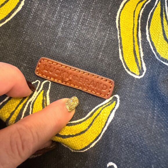 Lucky Brand Key West Dark Denim Blue Tote Bag Banana Print Tassels Purse Handbag - Picture 3 of 12